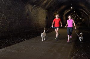 Becky Lounds and myself running through Chee Dale Tunnels, Peak District